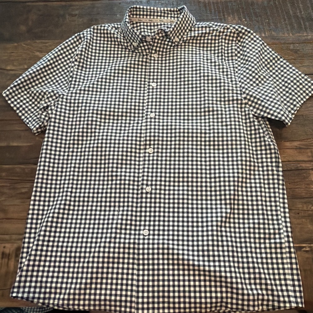 Walter Hagen Men's Navy And White Gingham Short Sleeve Active Shirt Size m!